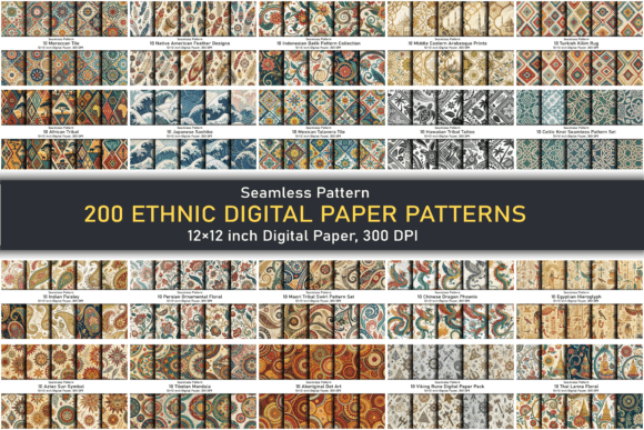 Download 200 Ethnic Digital Paper Patterns – JPG - Paper patterns Collection