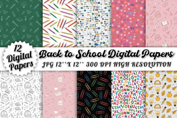 Download Back to School Digital Papers Patterns - School digital papers Collection
